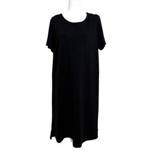 Eileen Fisher Black Shift Dress Short Sleeve Lagenlook Minimalist Tencel Size XL